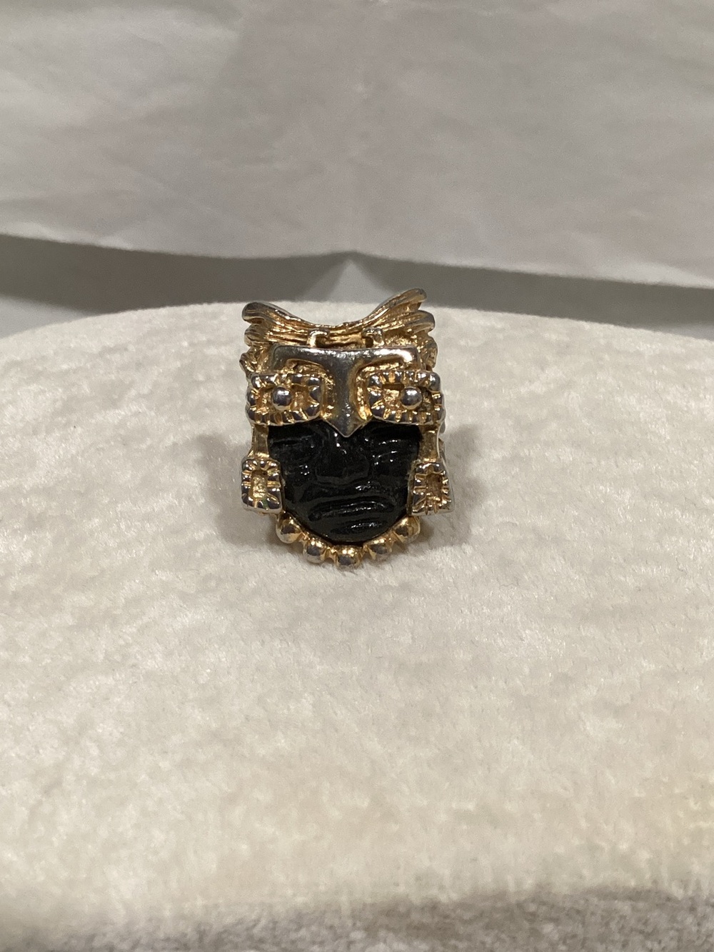 Gold Tone Statement Ring with Black Face Accent - Women Jewelry